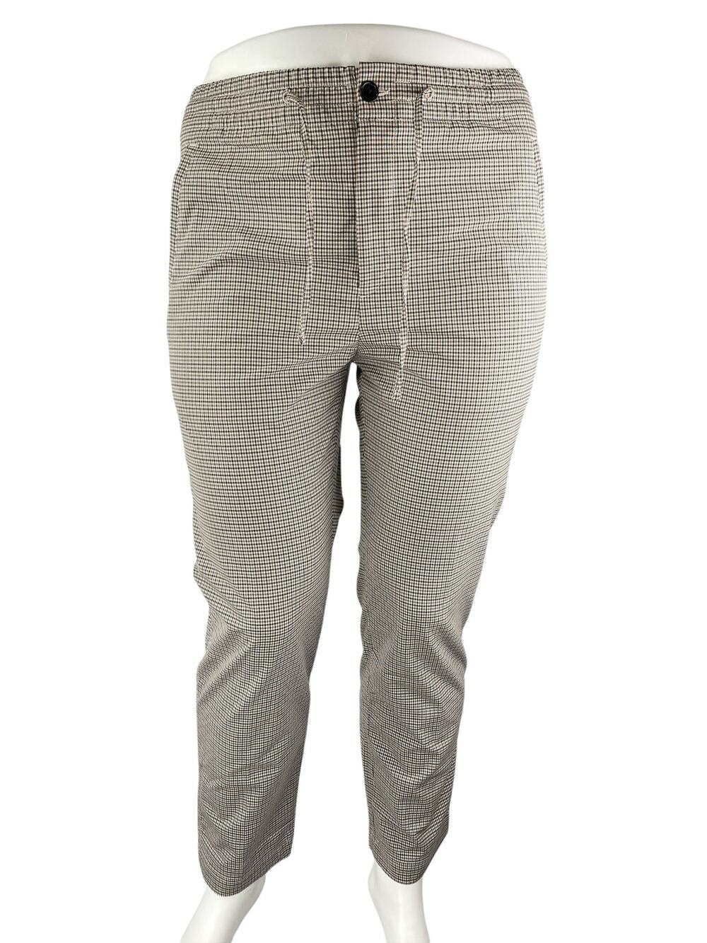 H&M Cream Plaid Checkered High Rise Drawstring Skinny Ankle Trousers Pants Sz L